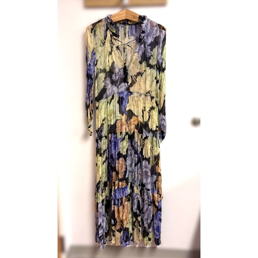 Anthropologie Marais Floral Chiffon Tiered Maxi Dress Boho Romantic Size L READ - Picture 2 of 9
